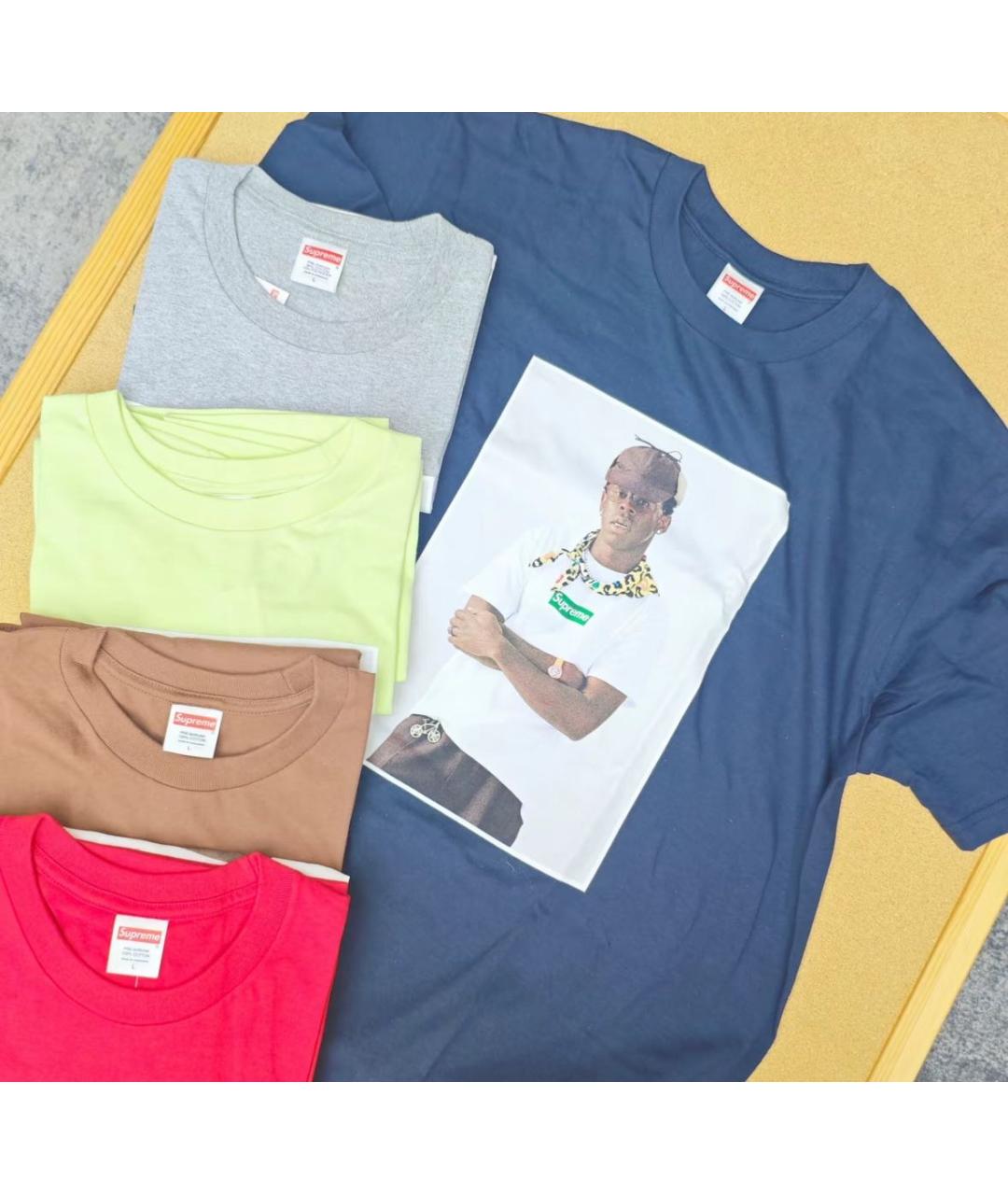 SUPREME Темно-синяя хлопковая футболка, фото 2