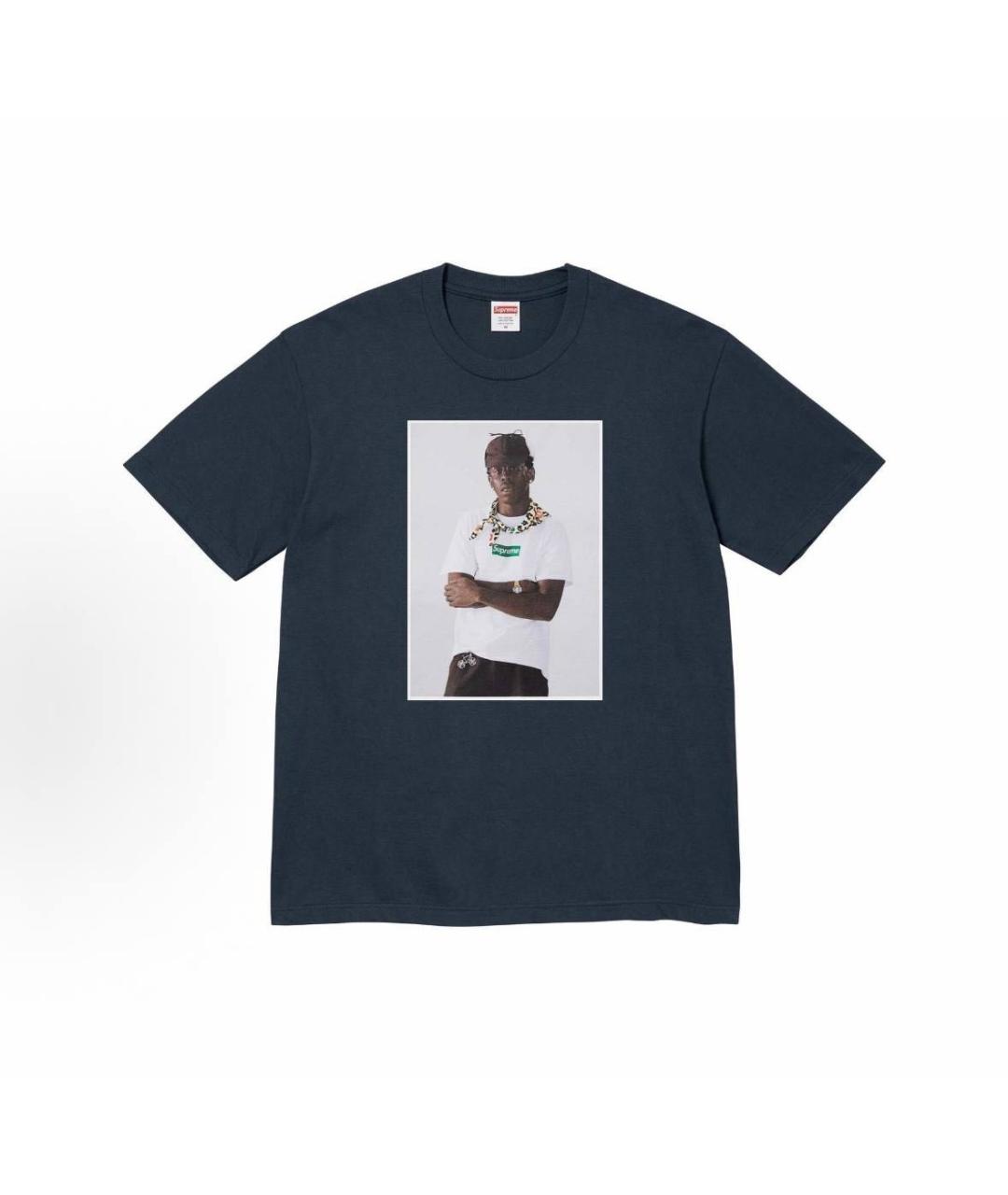 SUPREME Темно-синяя хлопковая футболка, фото 3