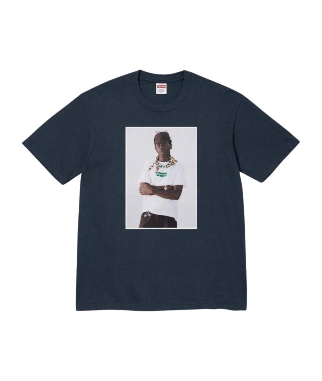 SUPREME Темно-синяя хлопковая футболка, фото 1