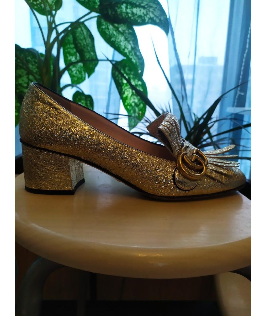 GUCCI Золотые кожаные туфли, фото 6