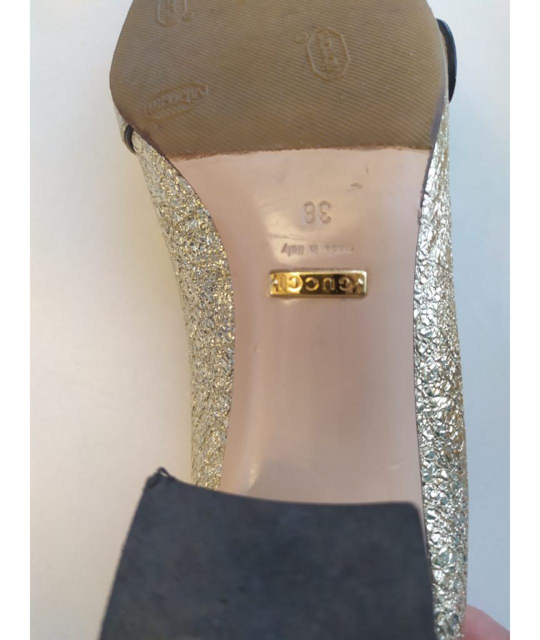 GUCCI Золотые кожаные туфли, фото 4