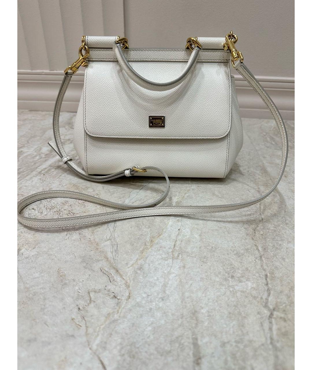 DOLCE&GABBANA Белая кожаная сумка с короткими ручками, фото 8