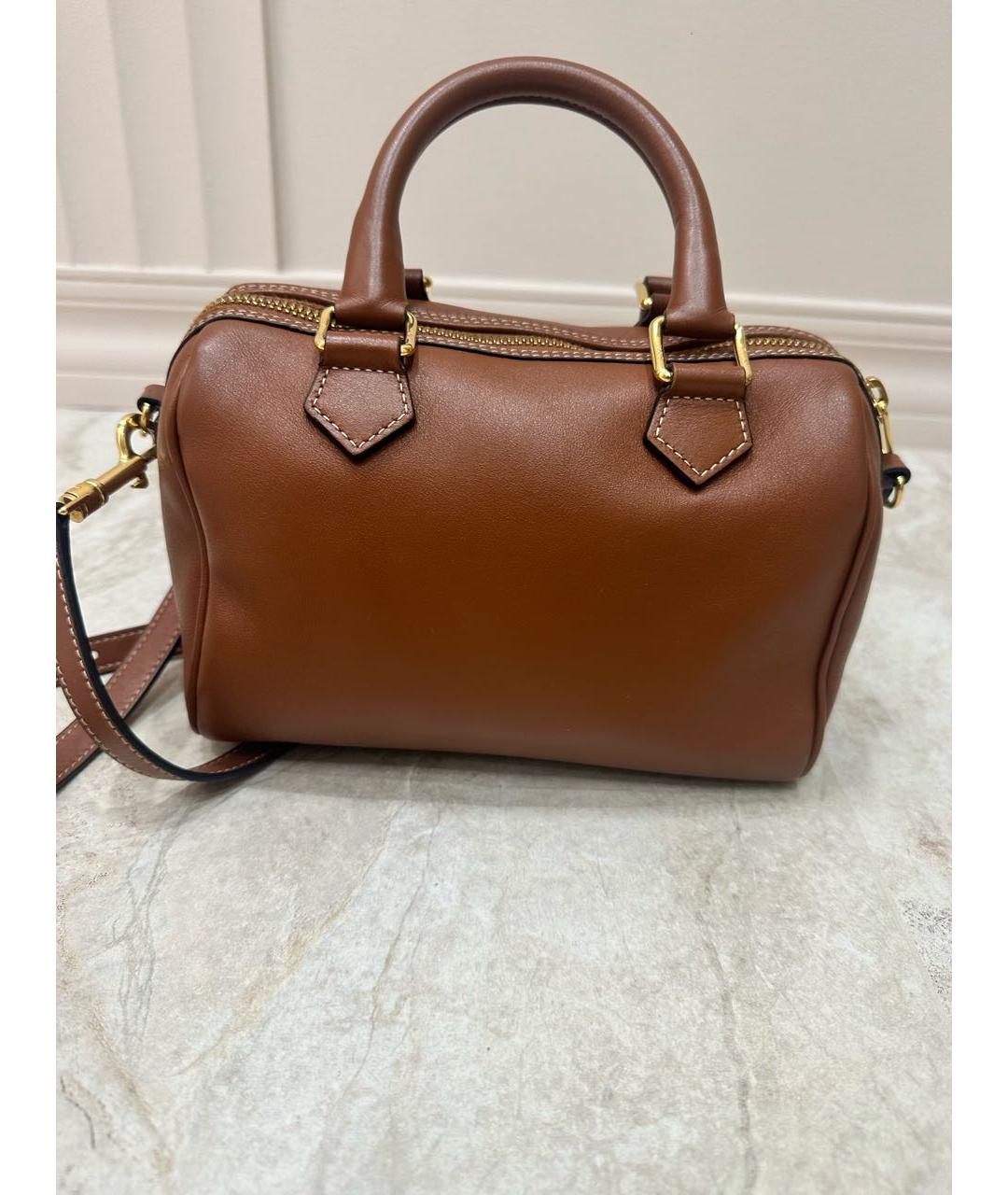 CELINE Коричневая кожаная сумка с короткими ручками, фото 6