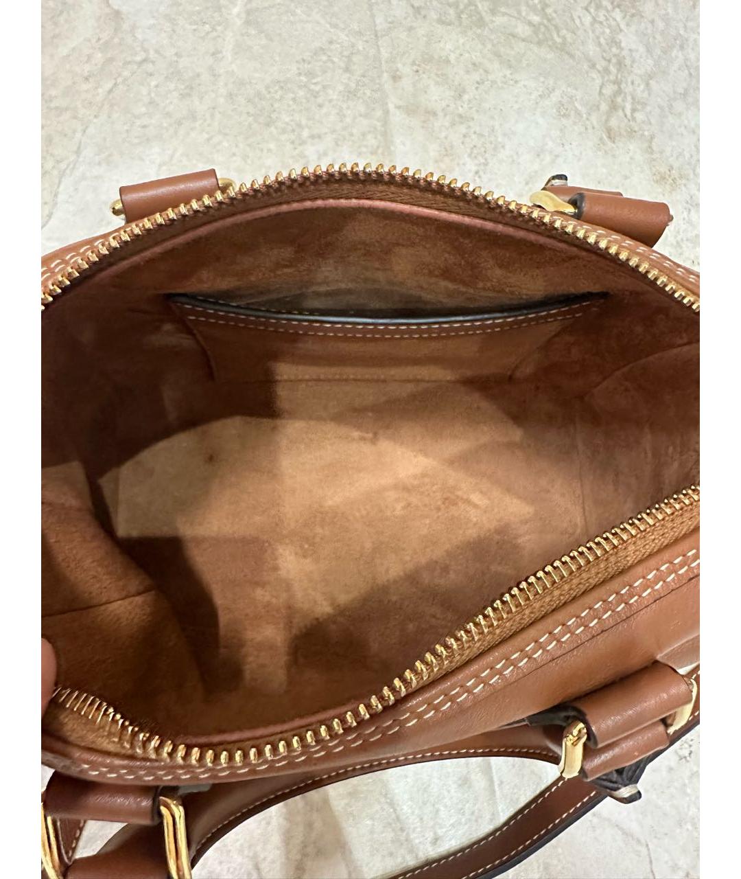 CELINE Коричневая кожаная сумка с короткими ручками, фото 3