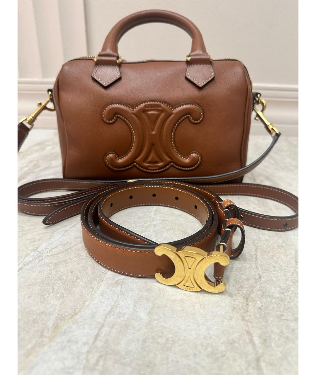 CELINE Коричневая кожаная сумка с короткими ручками, фото 2