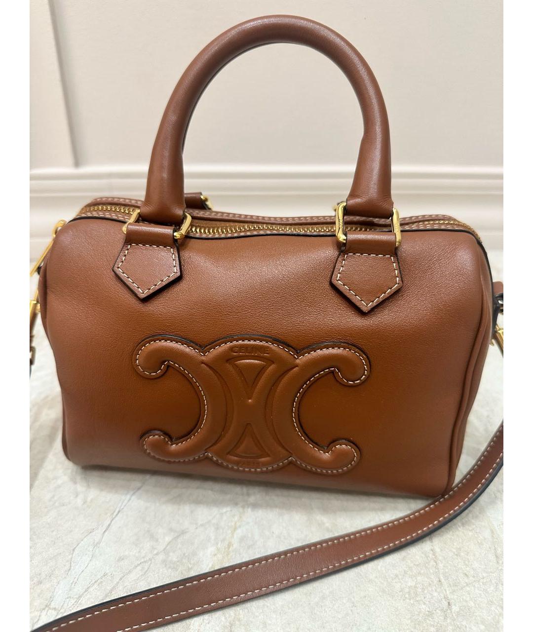 CELINE Коричневая кожаная сумка с короткими ручками, фото 5