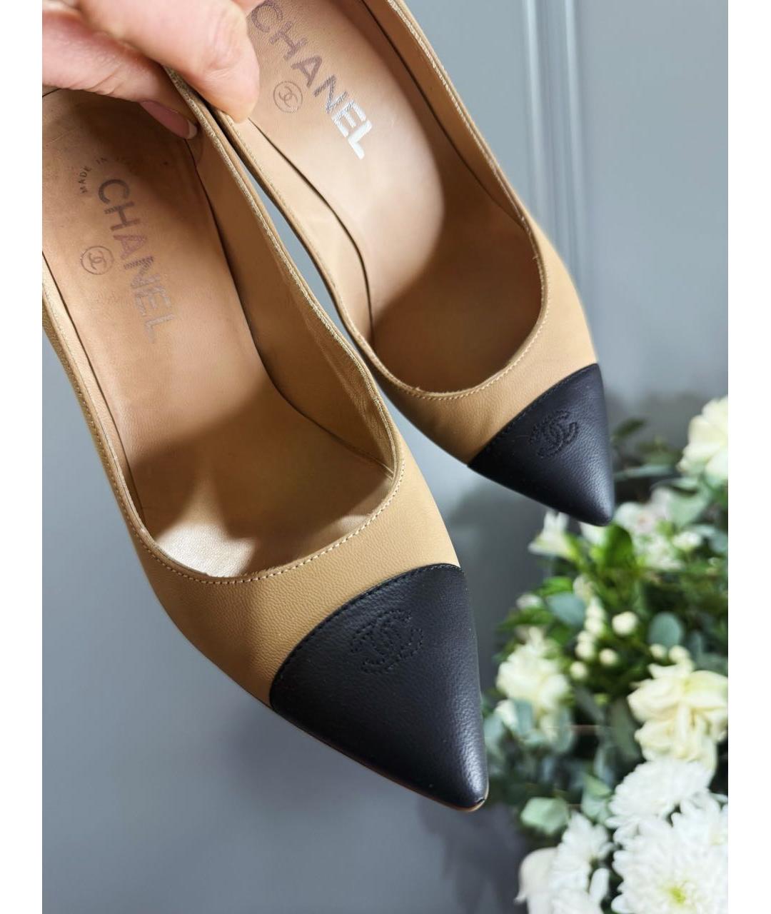 CHANEL Бежевые кожаные туфли, фото 3