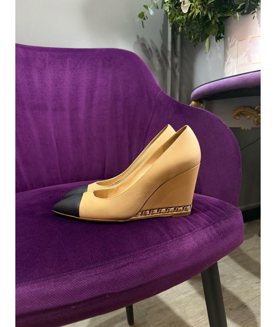 CHANEL Бежевые кожаные туфли, фото 7