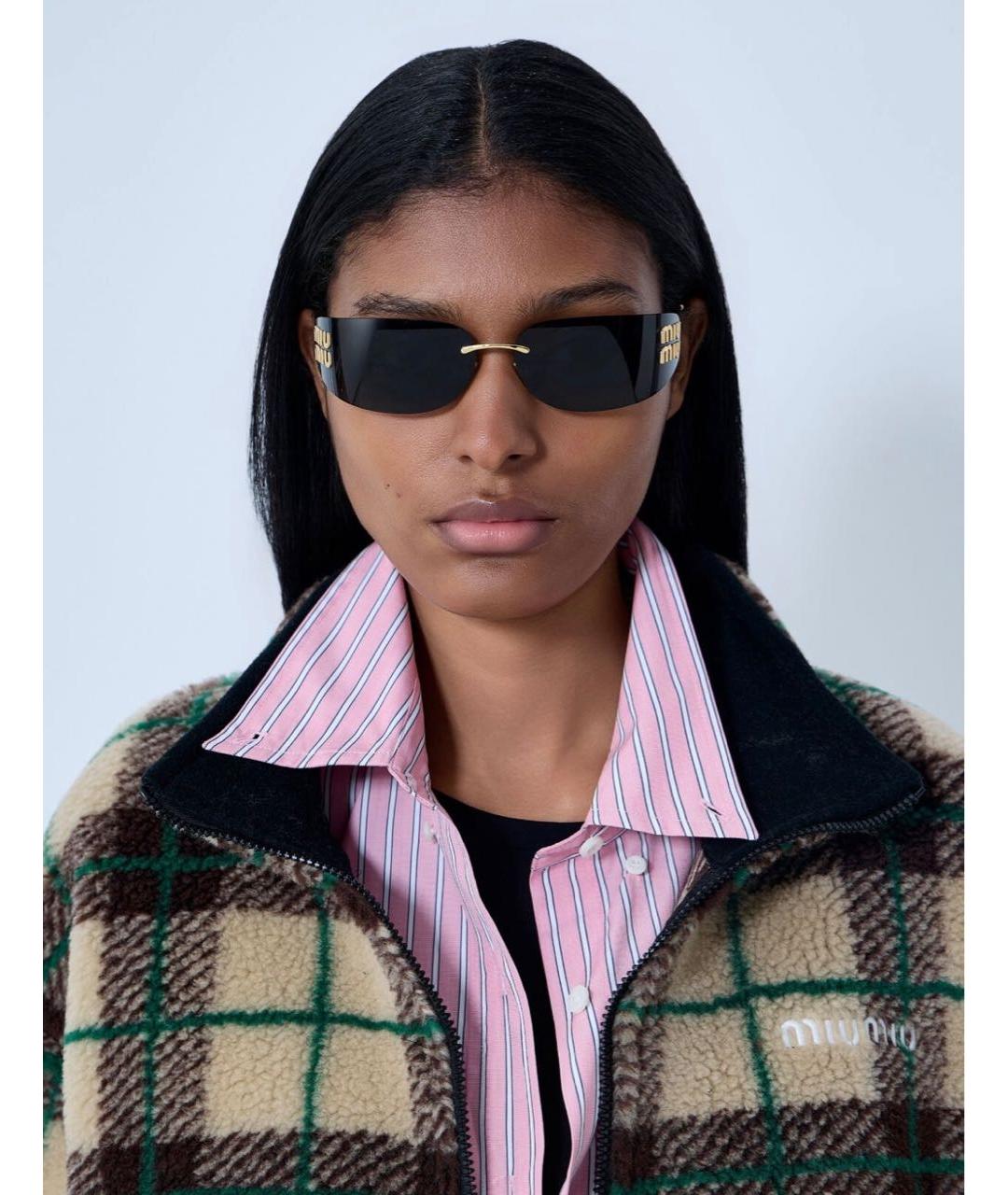 MIU MIU Черные металлические солнцезащитные очки, фото 2