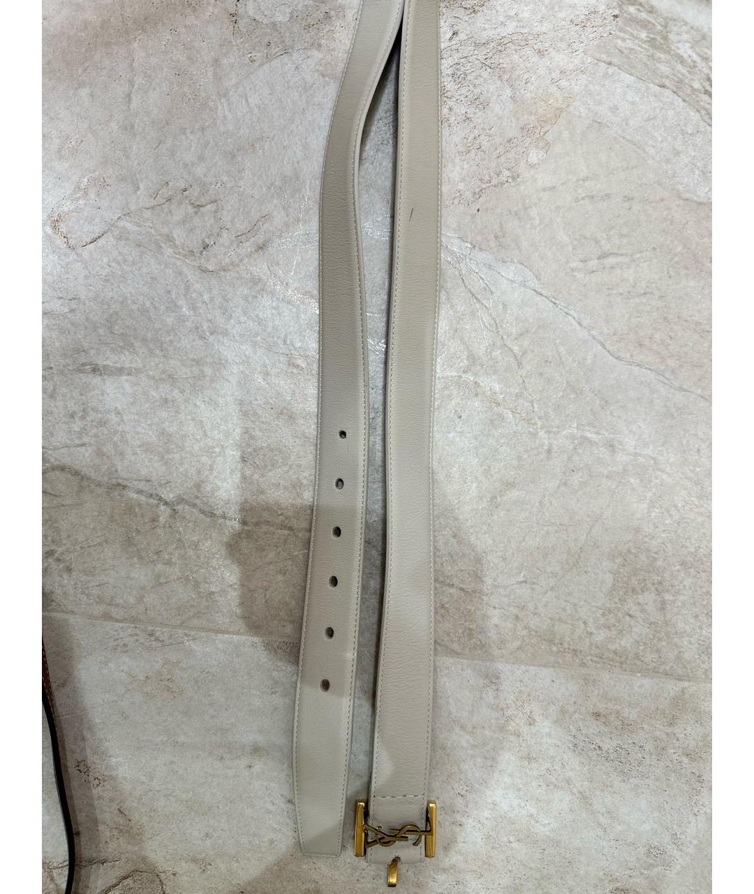 SAINT LAURENT Белый кожаный ремень, фото 5