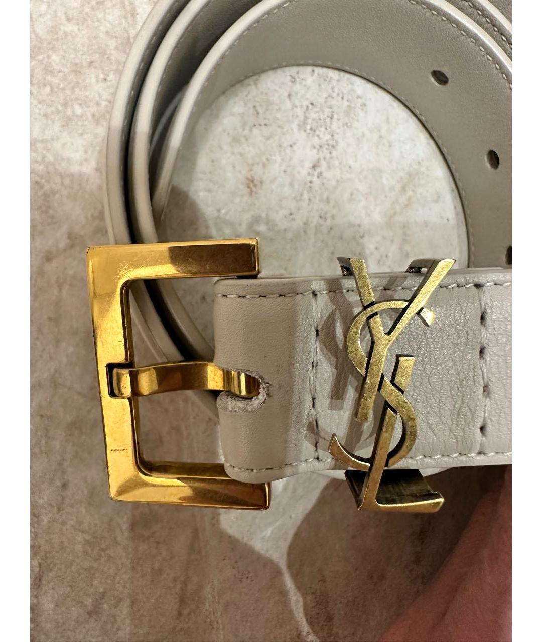 SAINT LAURENT Белый кожаный ремень, фото 7