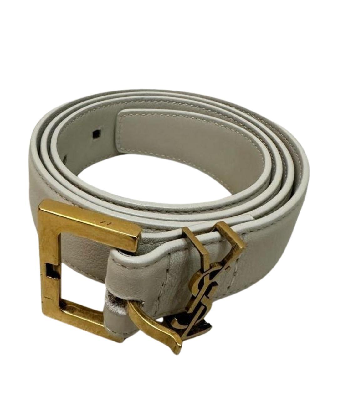 SAINT LAURENT Белый кожаный ремень, фото 1