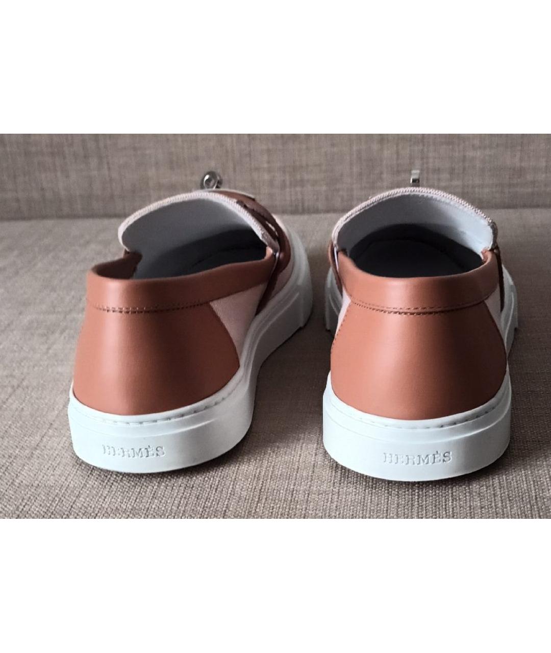 HERMES Коралловые текстильные лоферы, фото 4