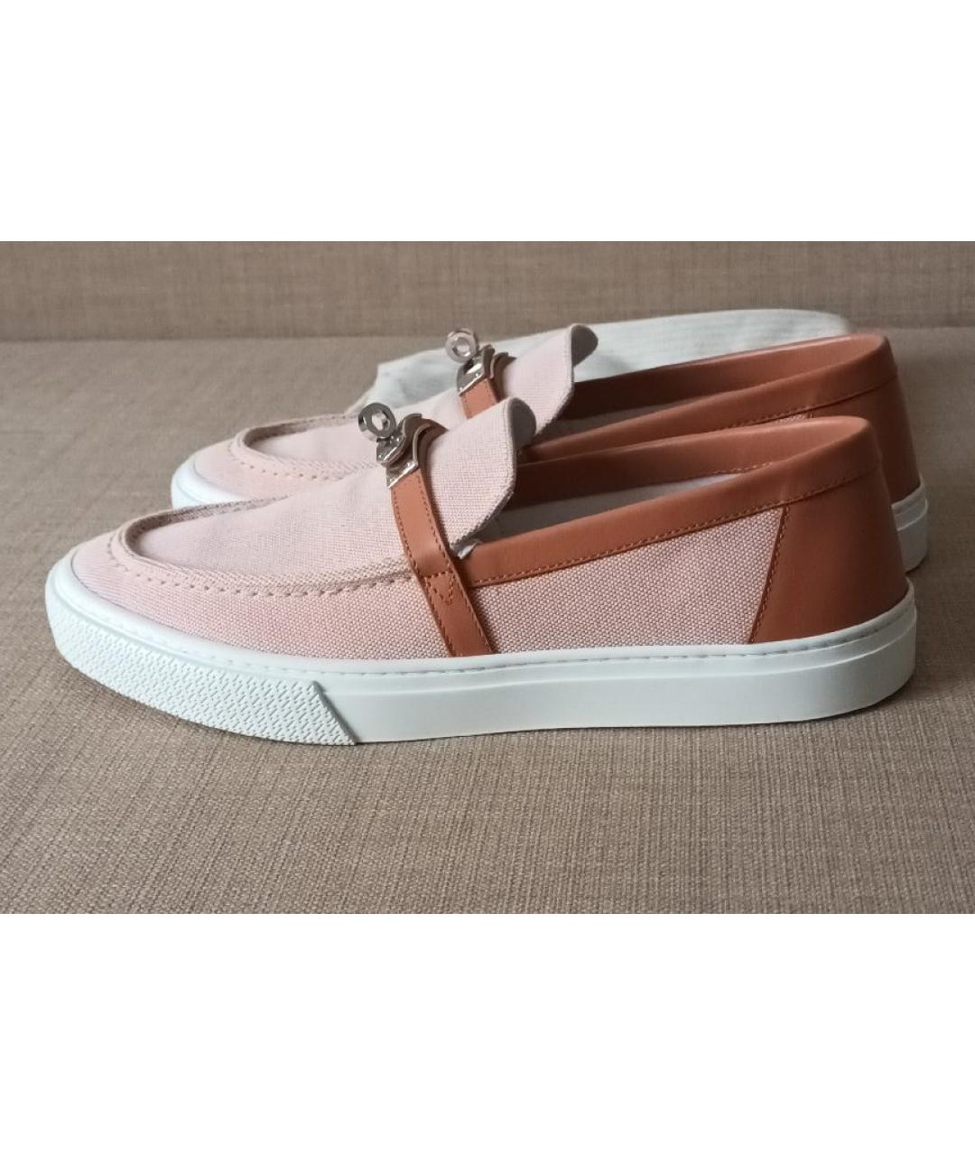 HERMES Коралловые текстильные лоферы, фото 7