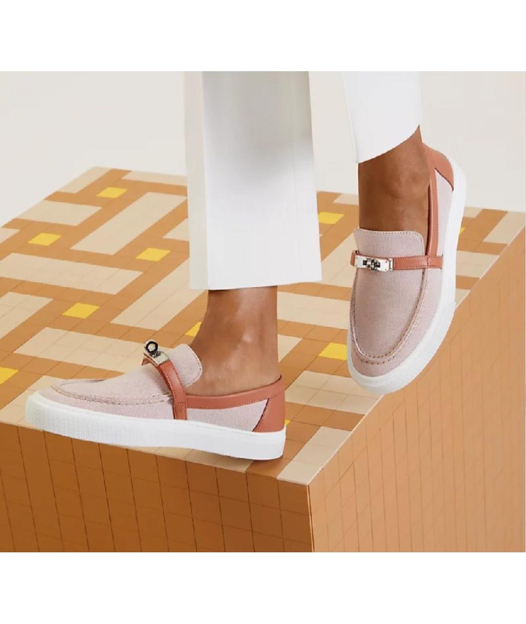 HERMES Коралловые текстильные лоферы, фото 3