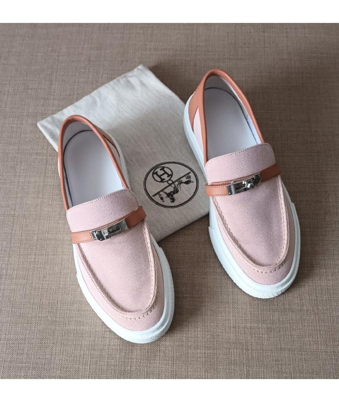 HERMES Коралловые текстильные лоферы, фото 2