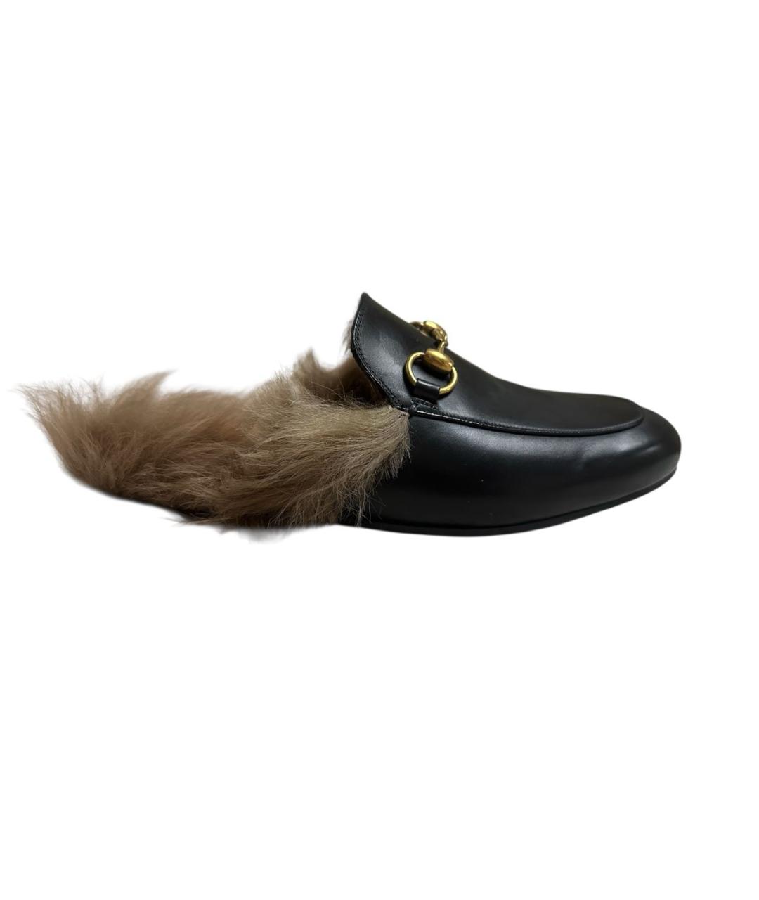 GUCCI Черные кожаные шлепанцы, фото 1