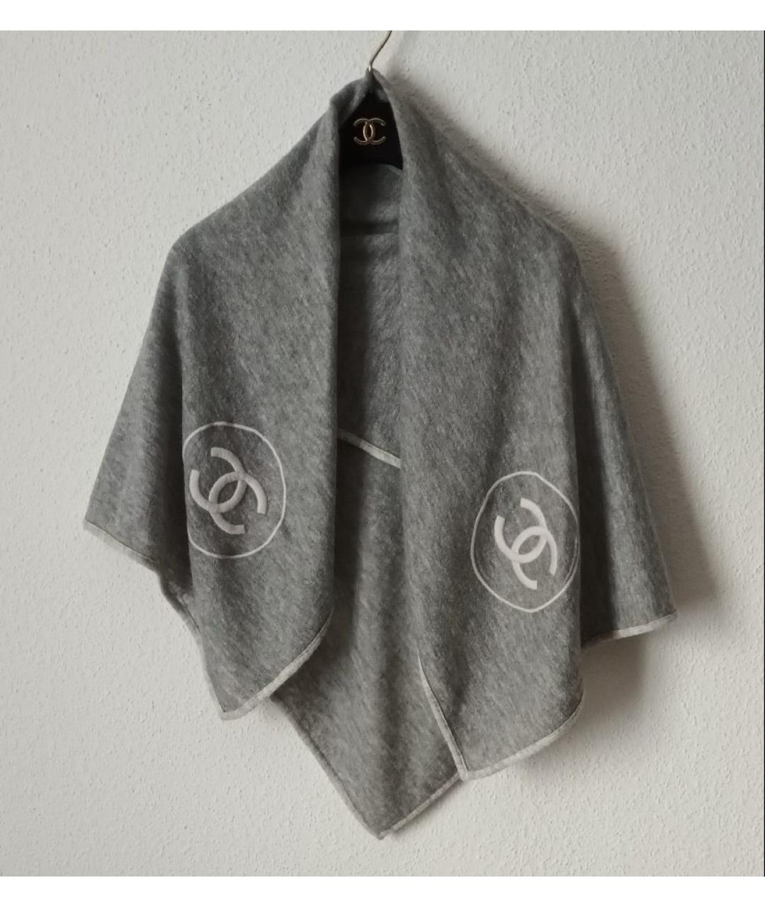 CHANEL Серый кашемировый платок, фото 7