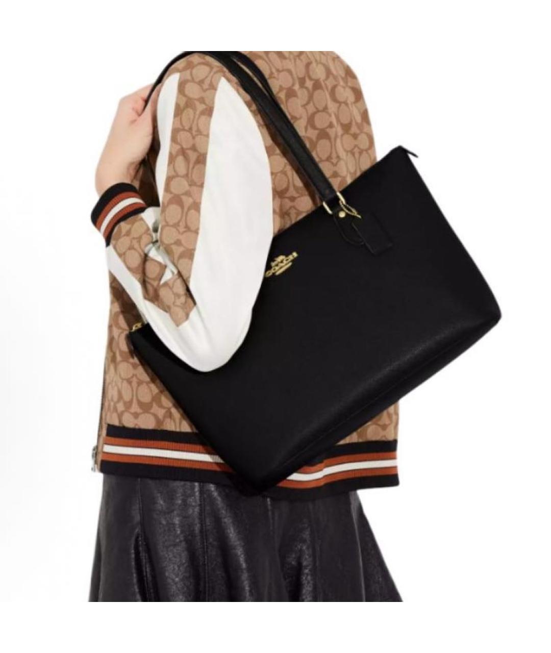 COACH Черная кожаная сумка тоут, фото 4