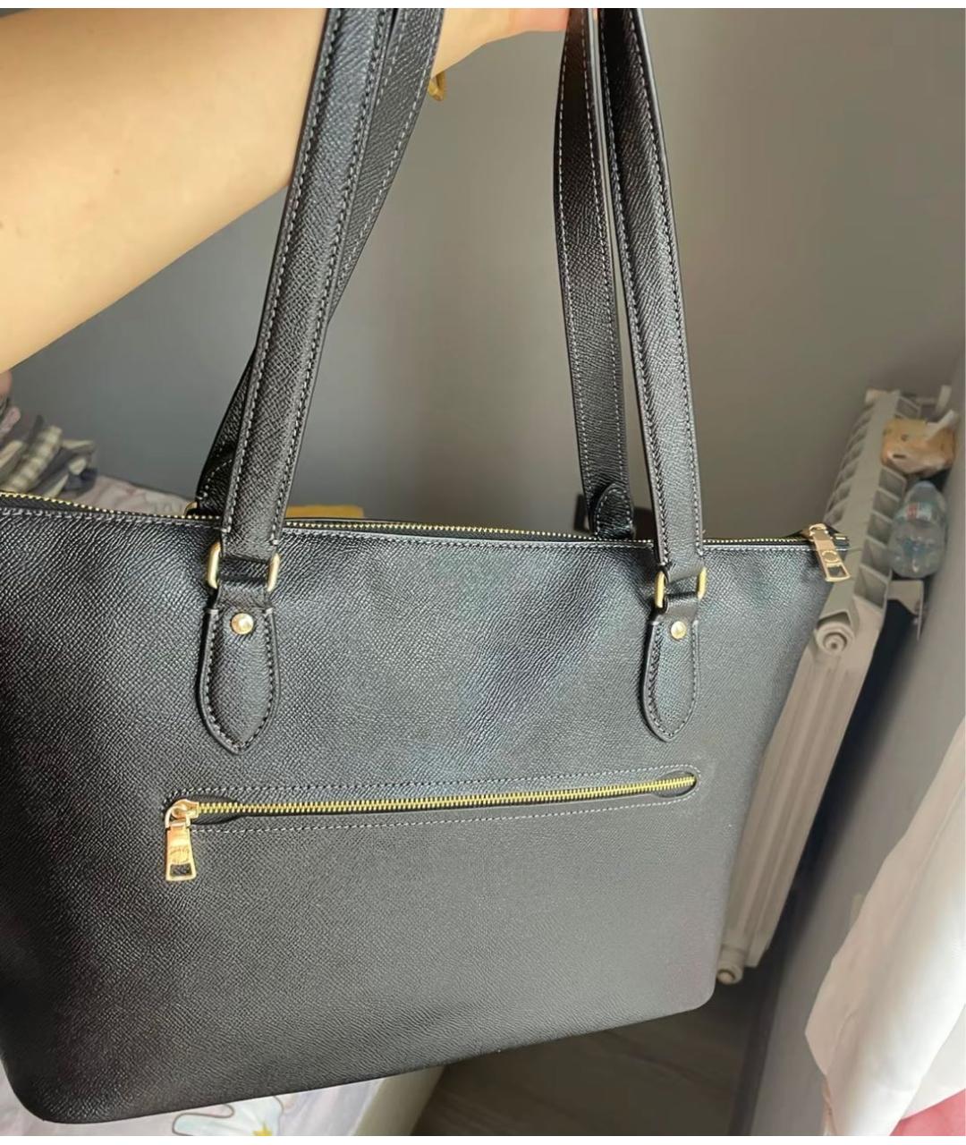 COACH Черная кожаная сумка тоут, фото 6