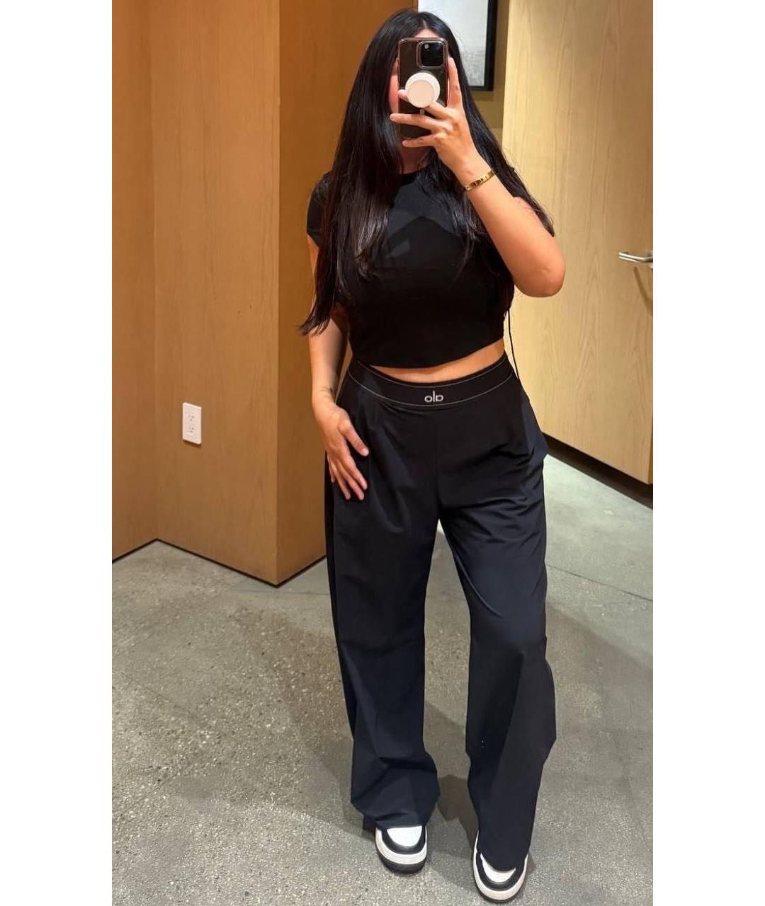 ALO YOGA Черные хлопко-эластановые брюки широкие, фото 5