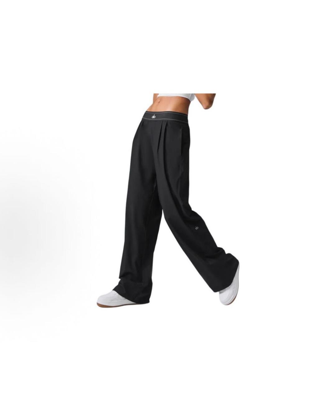 ALO YOGA Черные хлопко-эластановые брюки широкие, фото 4