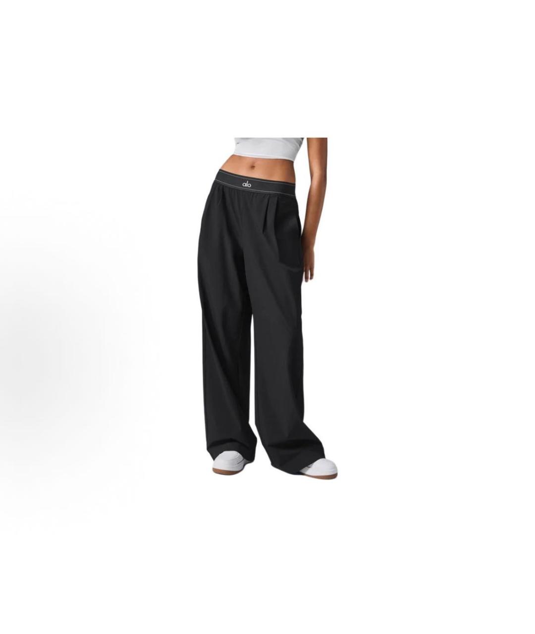 ALO YOGA Черные хлопко-эластановые брюки широкие, фото 6