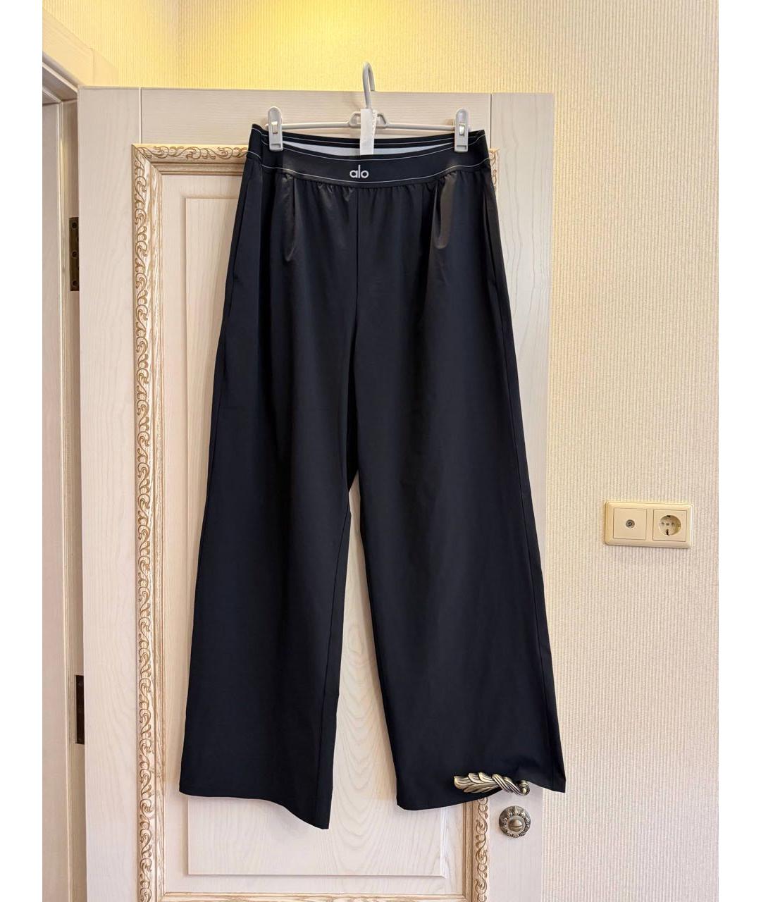 ALO YOGA Черные хлопко-эластановые брюки широкие, фото 7