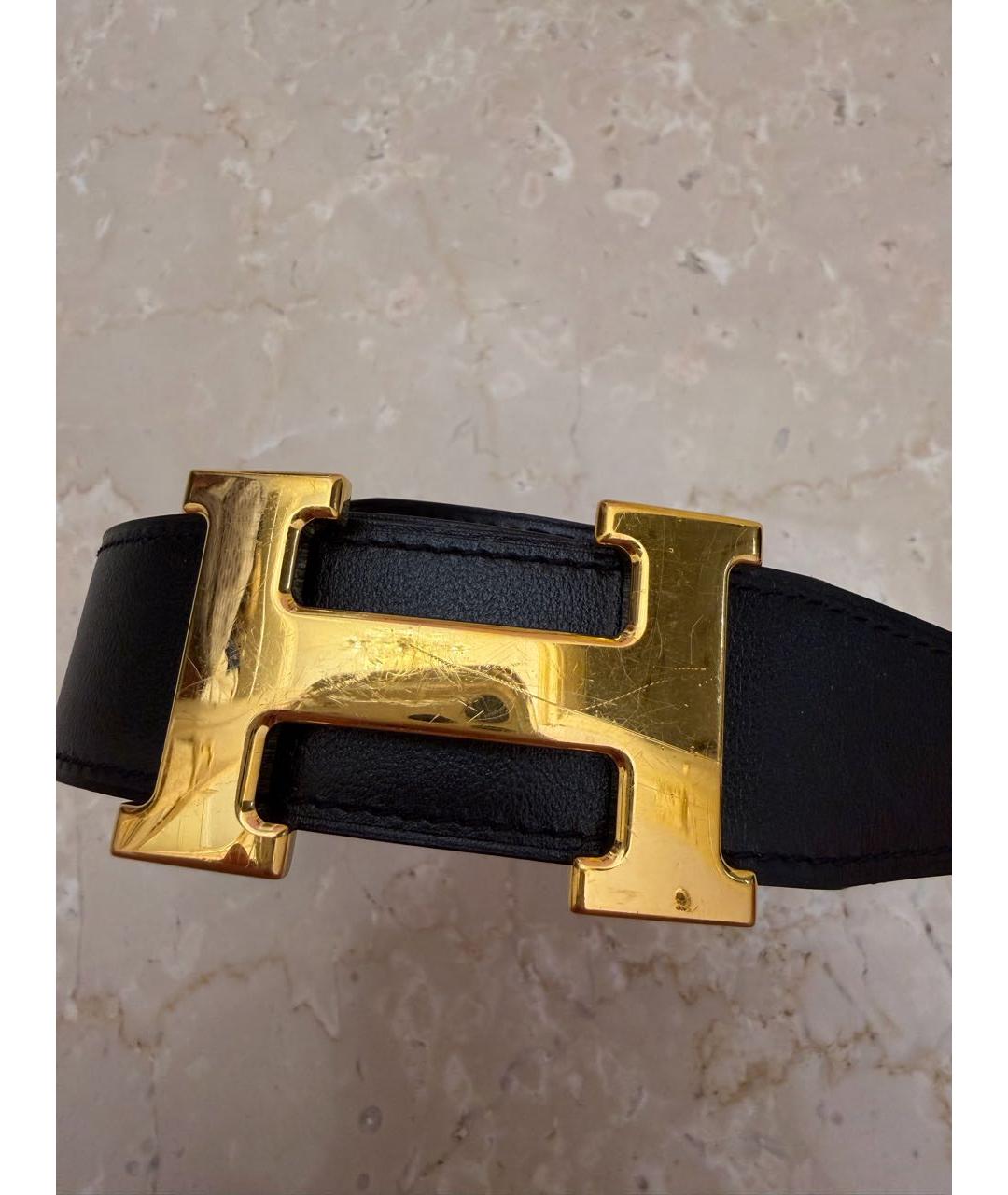 HERMES Черный кожаный ремень, фото 2