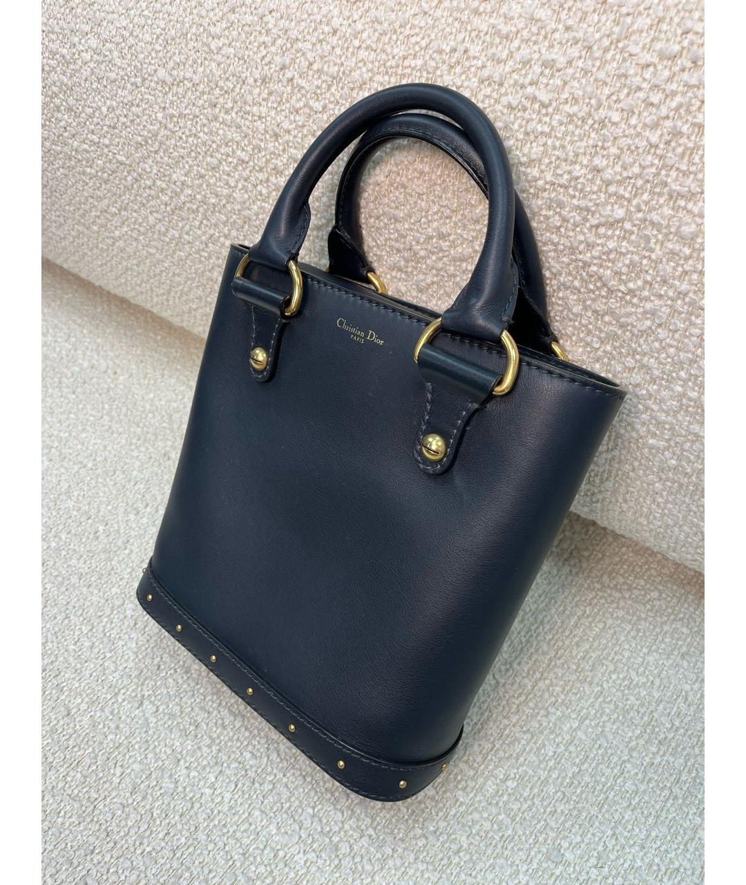 CHRISTIAN DIOR Темно-синяя кожаная сумка с короткими ручками, фото 5