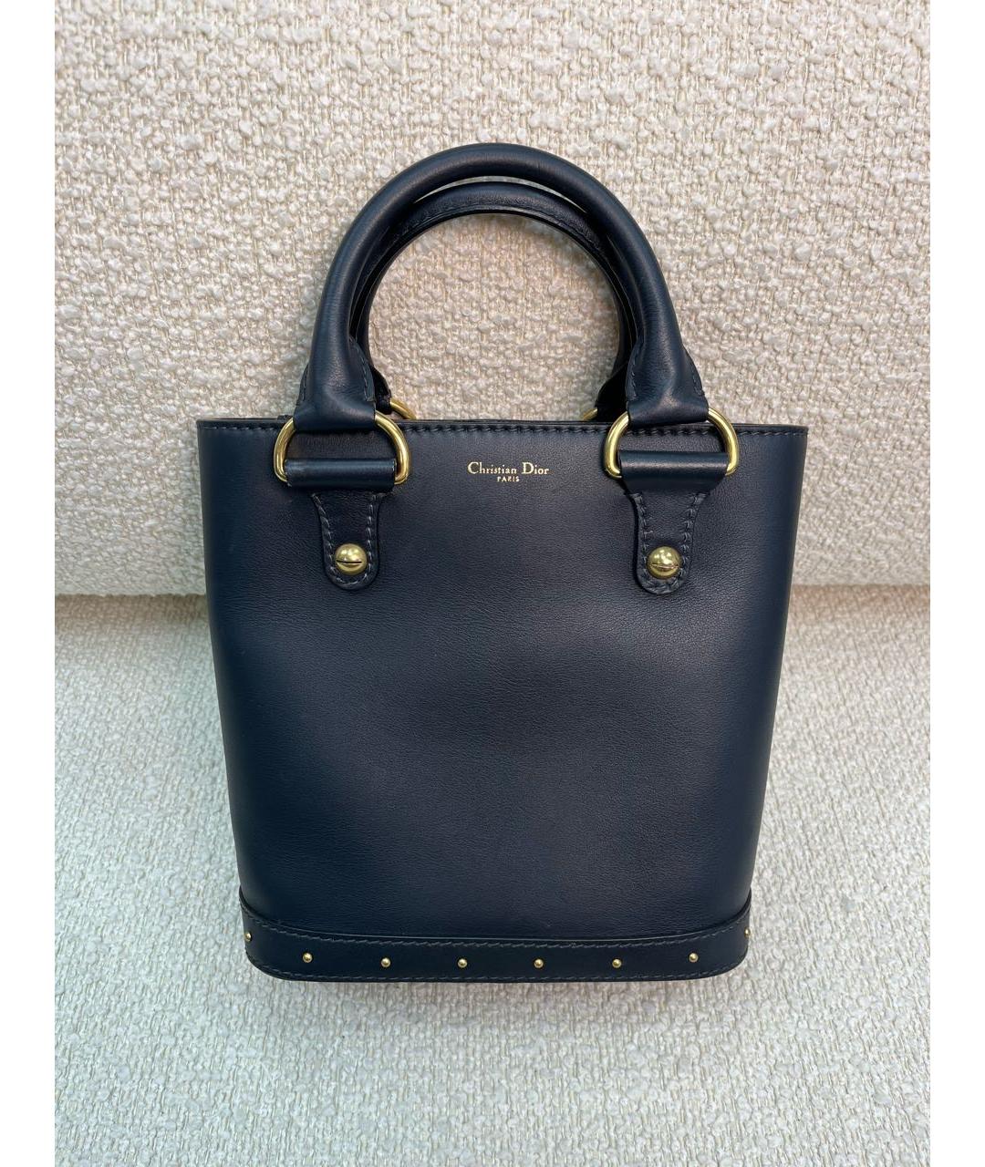 CHRISTIAN DIOR Темно-синяя кожаная сумка с короткими ручками, фото 9