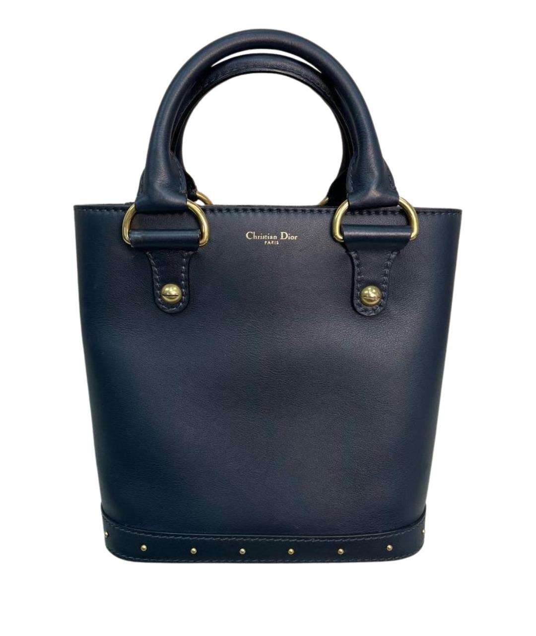 CHRISTIAN DIOR Темно-синяя кожаная сумка с короткими ручками, фото 1