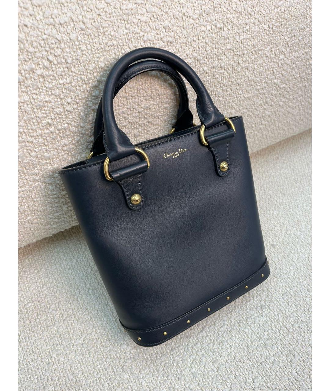 CHRISTIAN DIOR Темно-синяя кожаная сумка с короткими ручками, фото 2