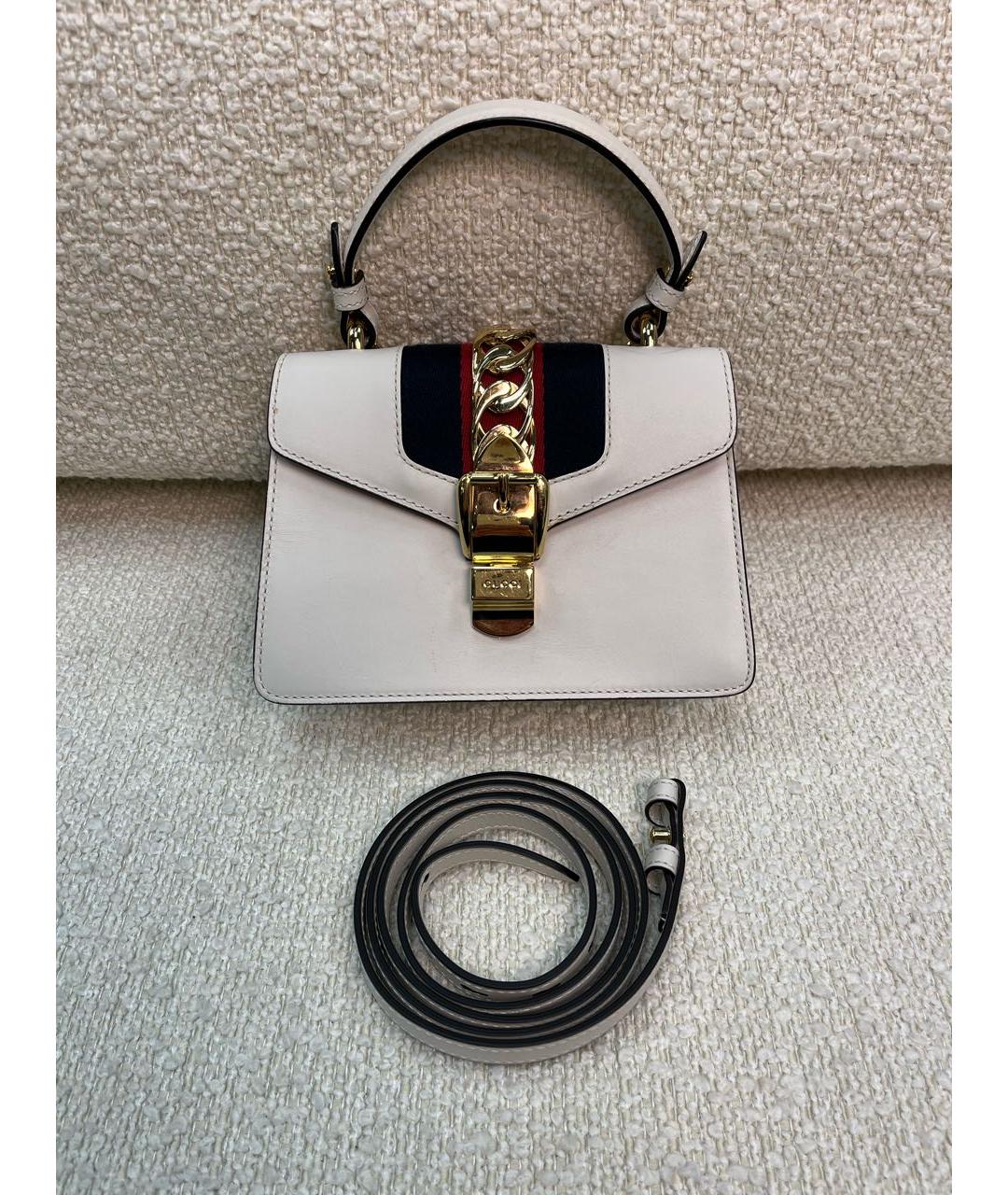 GUCCI Белая кожаная сумка с короткими ручками, фото 6