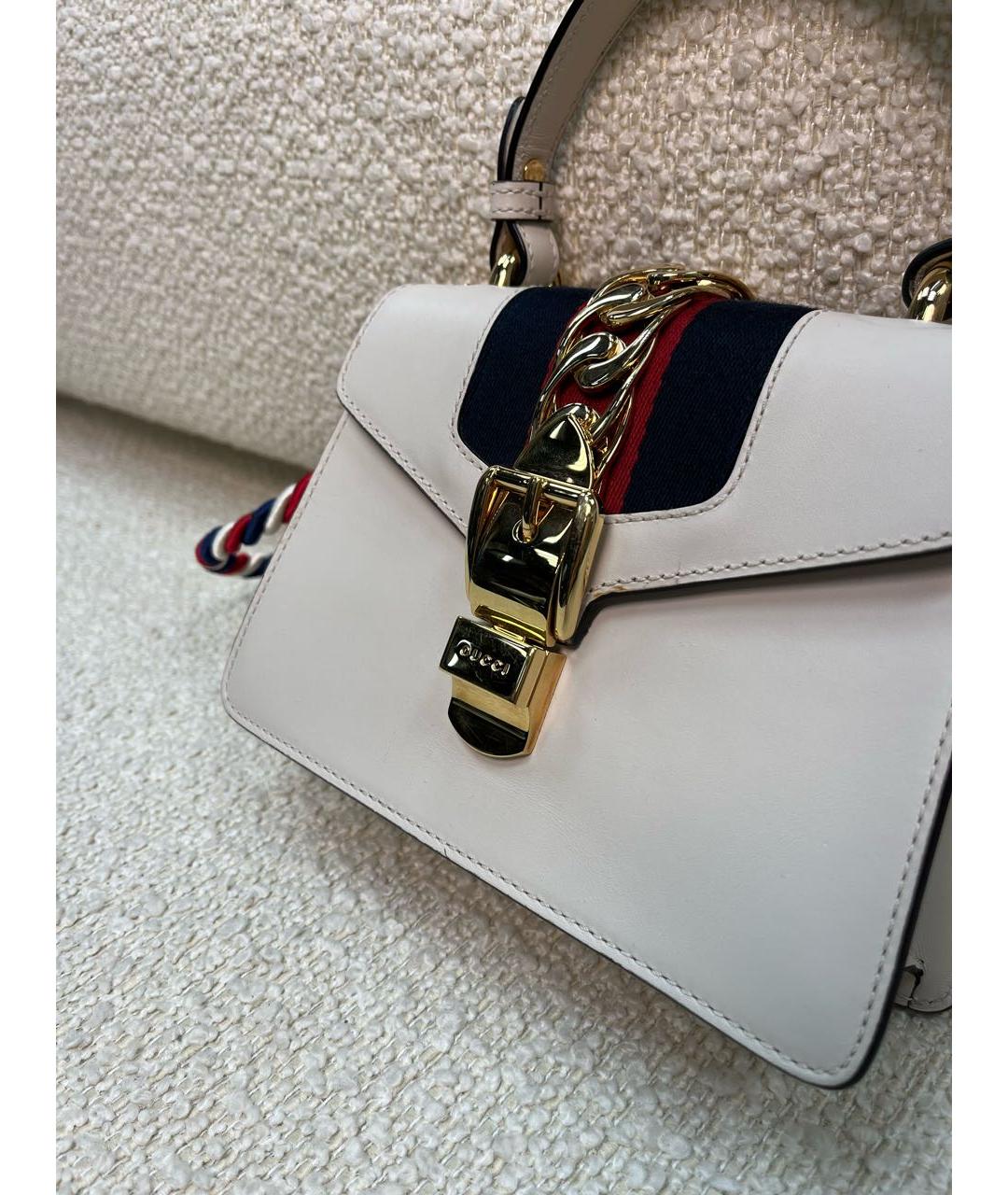 GUCCI Белая кожаная сумка с короткими ручками, фото 8