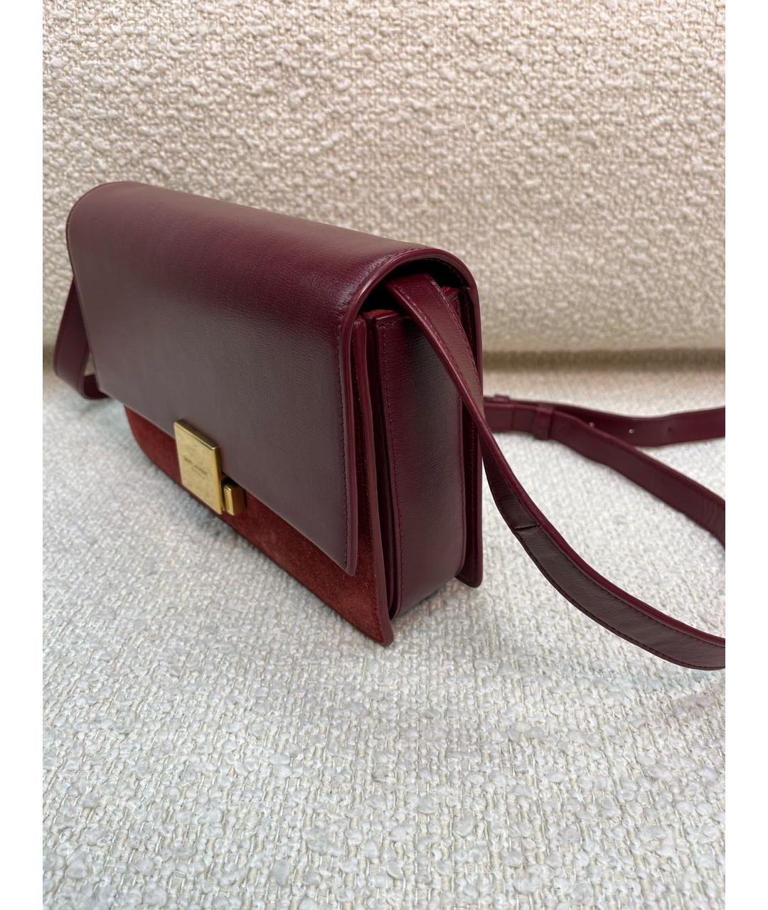 SAINT LAURENT Бордовая кожаная сумка с короткими ручками, фото 7