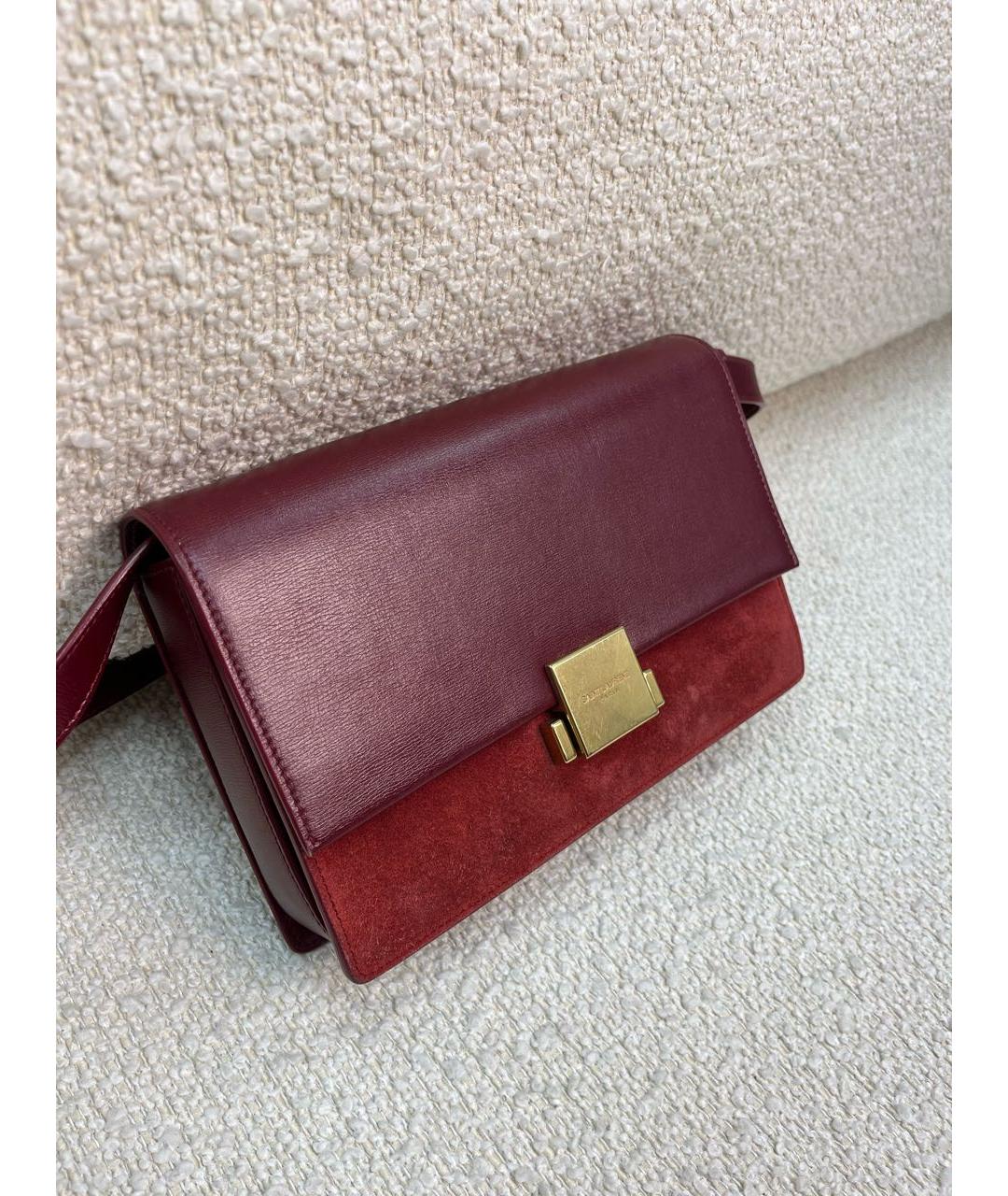 SAINT LAURENT Бордовая кожаная сумка с короткими ручками, фото 2