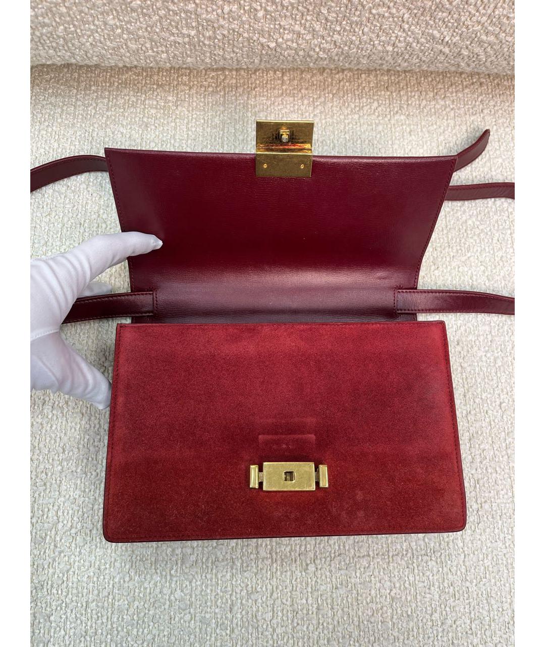 SAINT LAURENT Бордовая кожаная сумка с короткими ручками, фото 6