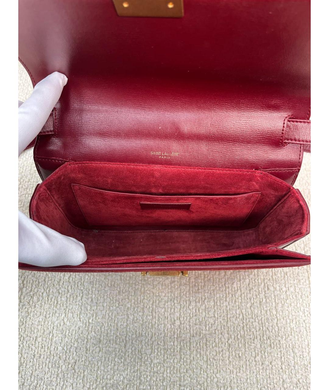 SAINT LAURENT Бордовая кожаная сумка с короткими ручками, фото 4