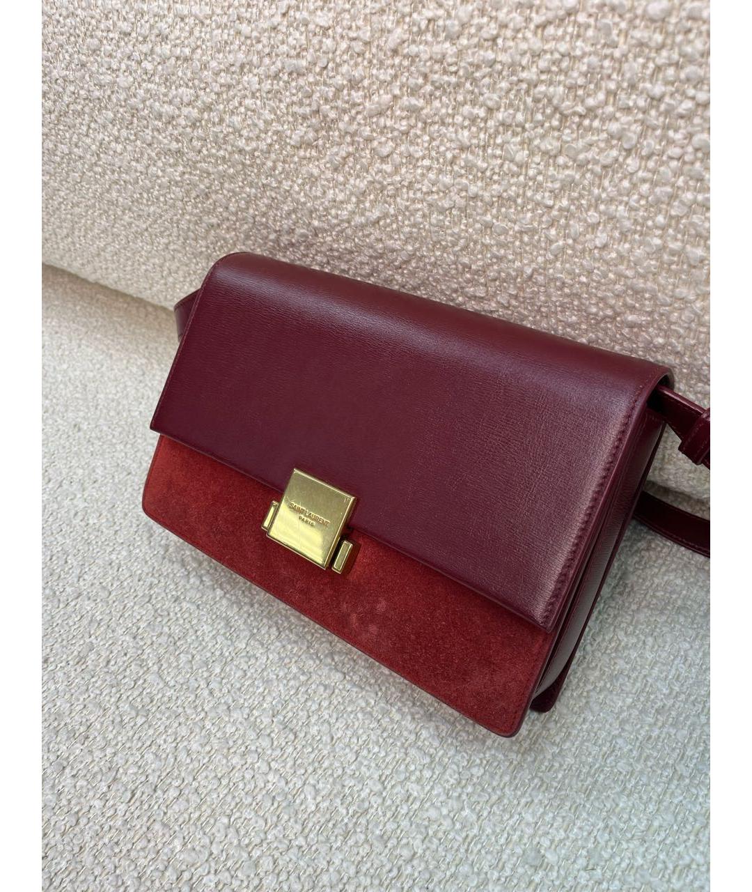 SAINT LAURENT Бордовая кожаная сумка с короткими ручками, фото 5