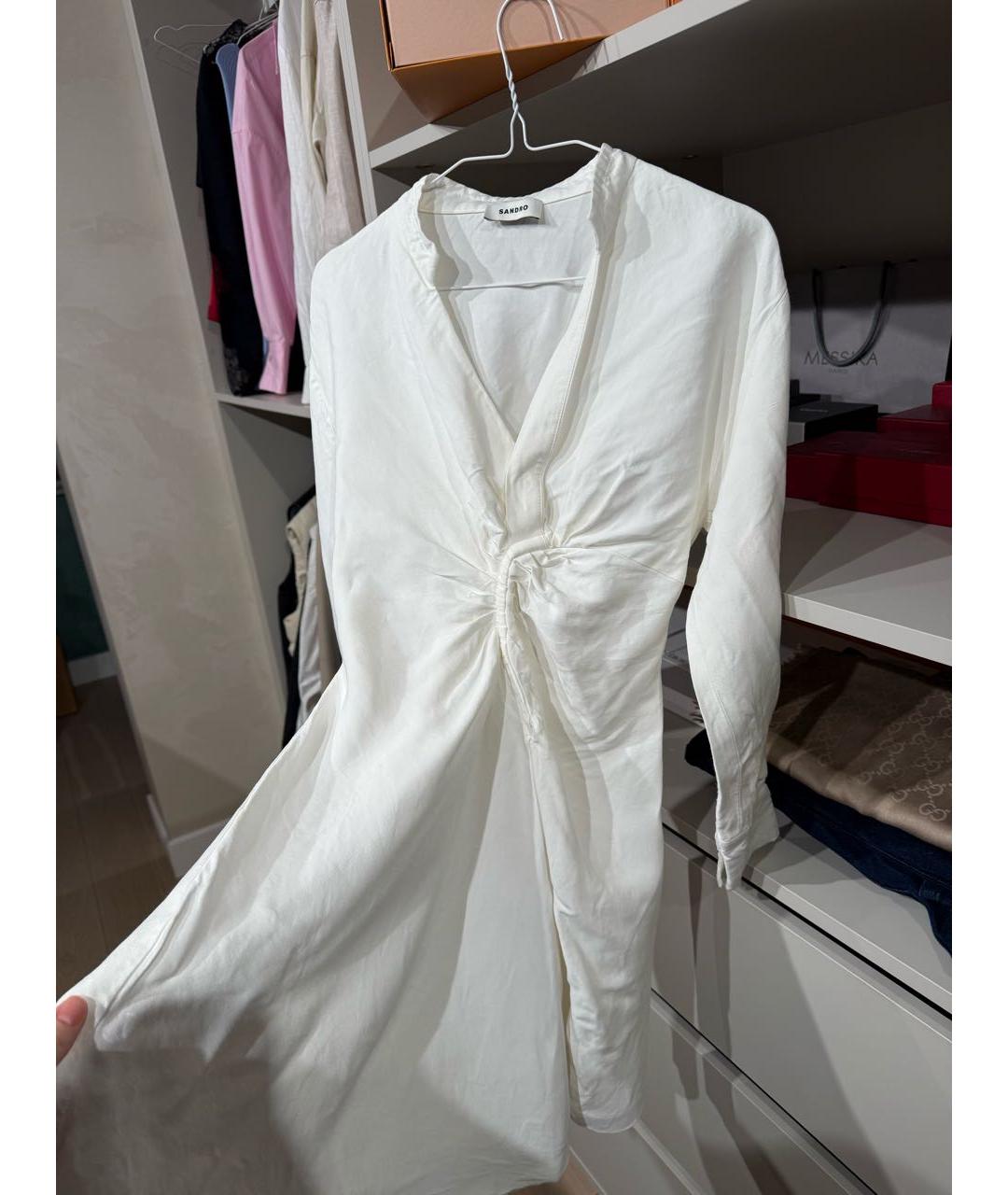 SANDRO Белое льняное повседневное платье, фото 5