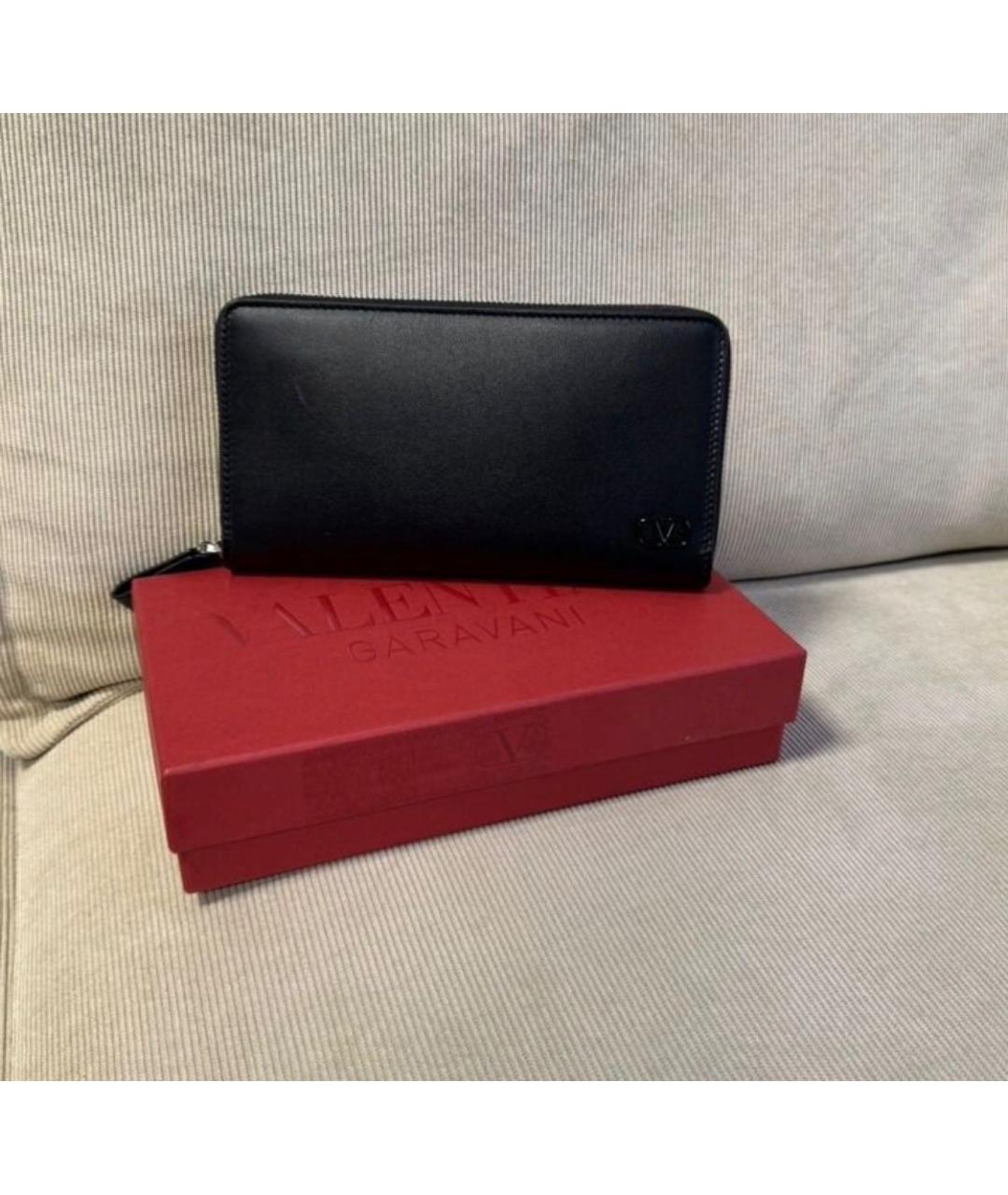 VALENTINO Черный кожаный кошелек, фото 5