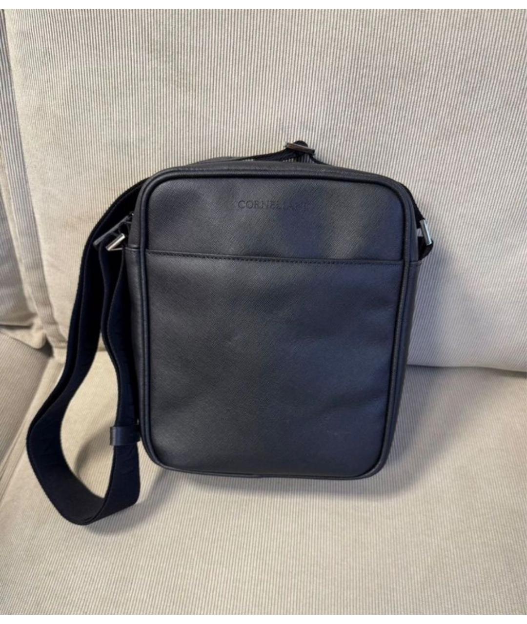CORNELIANI Черная кожаная сумка на плечо, фото 5
