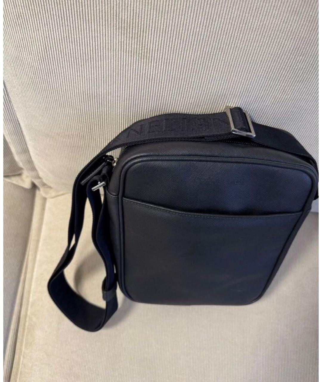 CORNELIANI Черная кожаная сумка на плечо, фото 2
