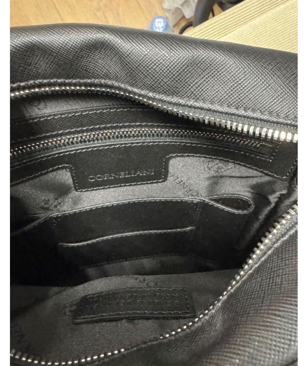 CORNELIANI Черная кожаная сумка на плечо, фото 4