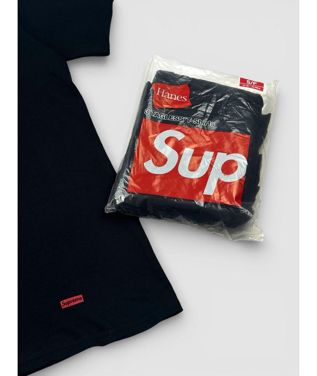 SUPREME Черная хлопковая футболка, фото 2