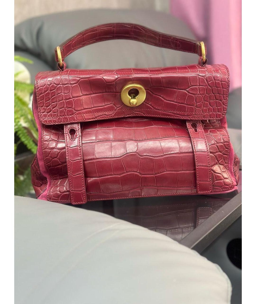 SAINT LAURENT Красная сумка с короткими ручками из экзотической кожи, фото 5