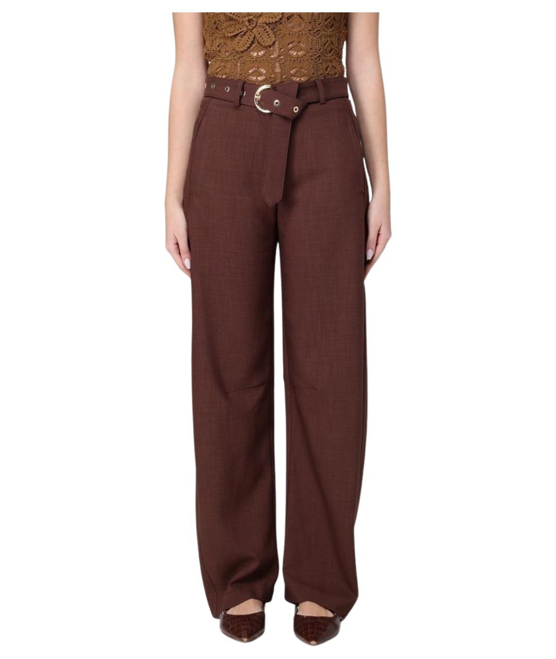 PINKO Коричневые вискозные прямые брюки, фото 1