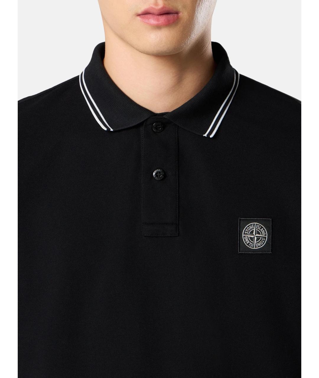 STONE ISLAND Черное хлопковое поло с длинным рукавом, фото 3