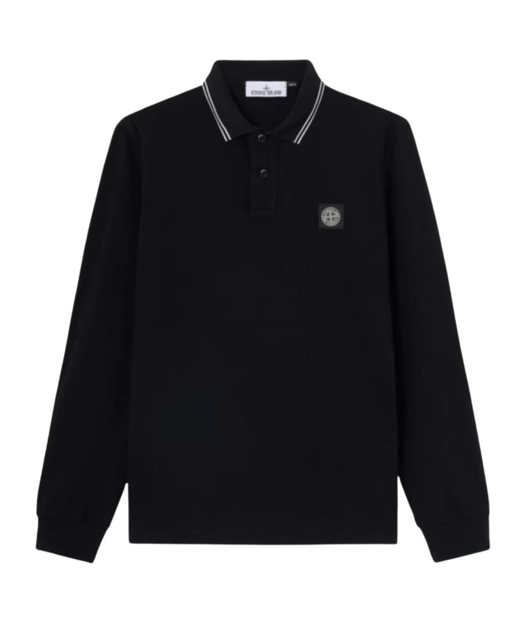 STONE ISLAND Черное хлопковое поло с длинным рукавом, фото 1